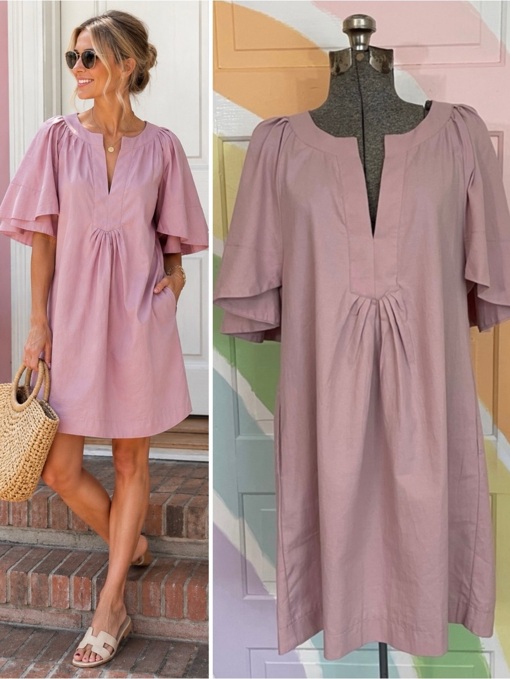 Tuckernuck Pomander Place Finley Cotton Flutter Sleeve Shift Dress Pink Sz S🧡🎀